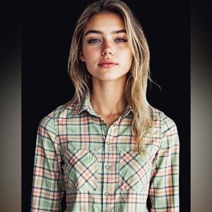 Timing Sage Green & Tan Plaid Button Down Flannel Shirt